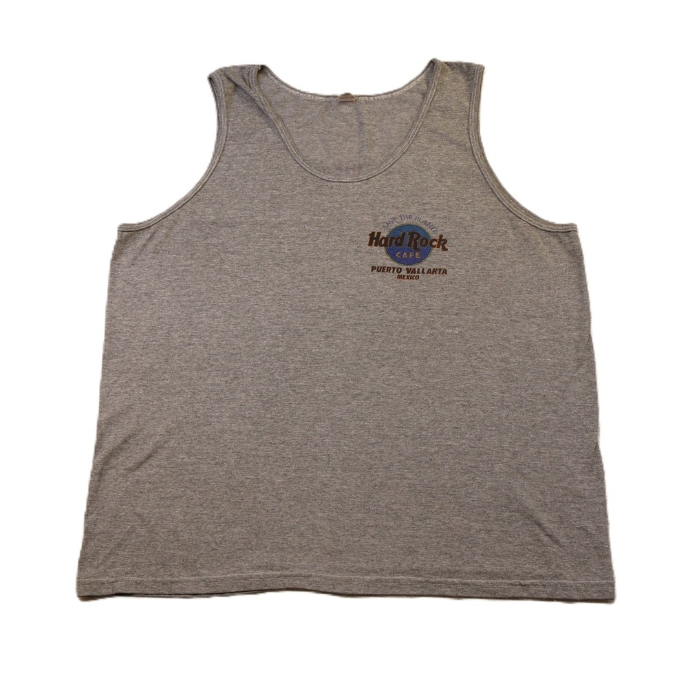 Hard Rock Cafe Mens L Tank Top Gray Puerto Vallarta Mexico Save The Planet Vtg